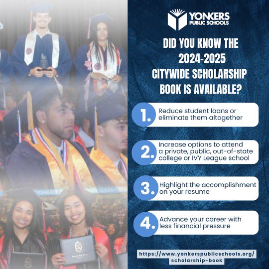 Idalia Aguero (@yps_counseling) on Twitter photo The #ClassOf2025 Scholarship is out! Seniors, download your copy or pick one up at your school.
yonkerspublicschools.org/scholarship-bo… <a href="/AnibalSolerJr/">AnĂbal Soler, Jr.</a> <a href="/YonkersSchools/">Yonkers Public Schools</a> The #ClassOf2025 Scholarship is out! Seniors, download your copy or pick one up at your school.
yonkerspublicschools.org/scholarship-bo… <a href="/AnibalSolerJr/">AnĂbal Soler, Jr.</a> <a href="/YonkersSchools/">Yonkers Public Schools</a>