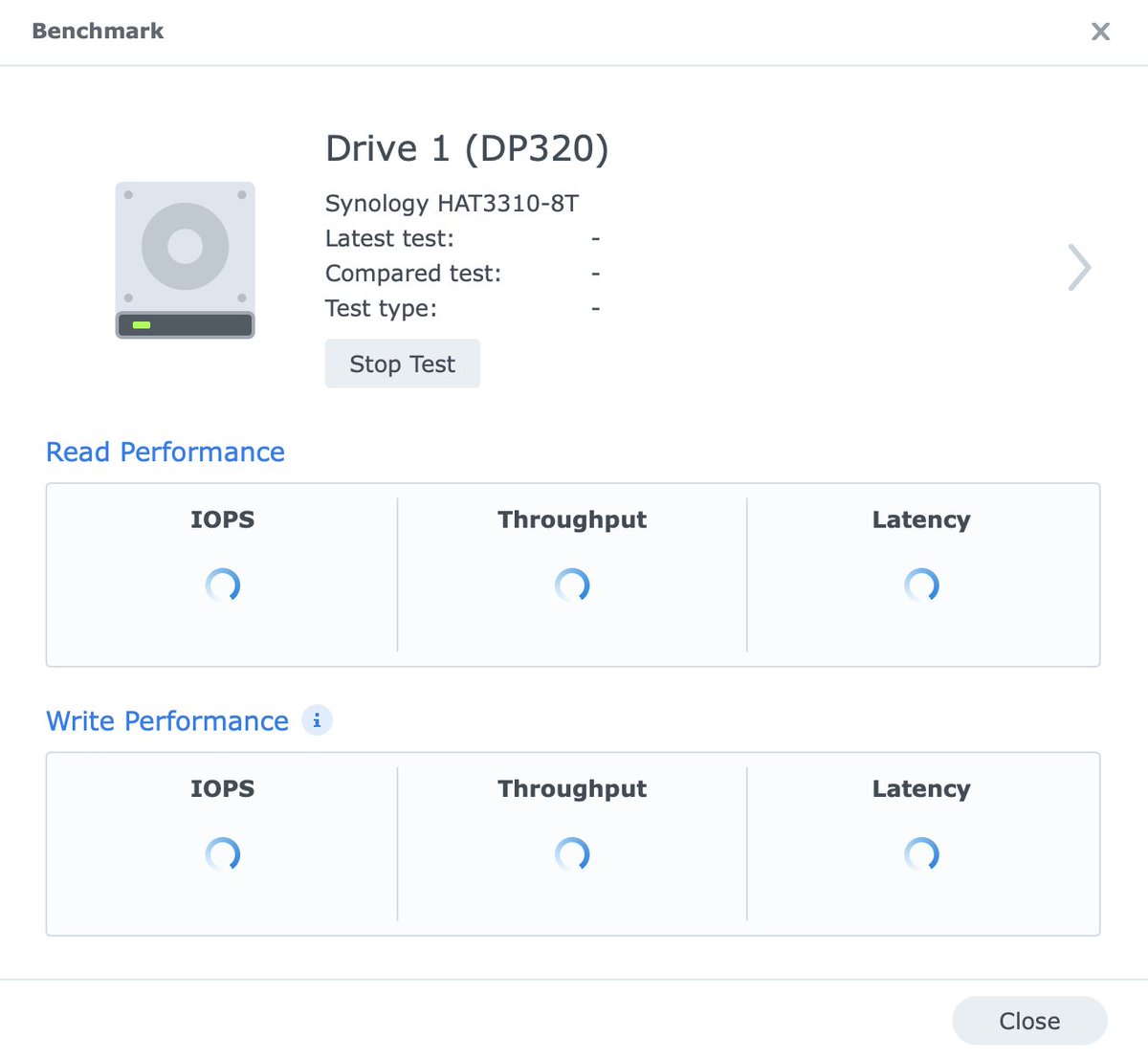 Testing some #Synology #HAT3310 8T drives in the new #DP320 after its initial setup
