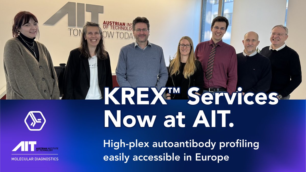 Big News for European Researchers! 

High-plex antibody profiling for immune insights &amp; #BiomarkerDiscovery is now more accessible. Services using the KREX™ Platform are available at Austrian Institute of Technology: molecular-diagnostics.ait.ac.at 

#Immunology #Diagnostics #Biomarkers