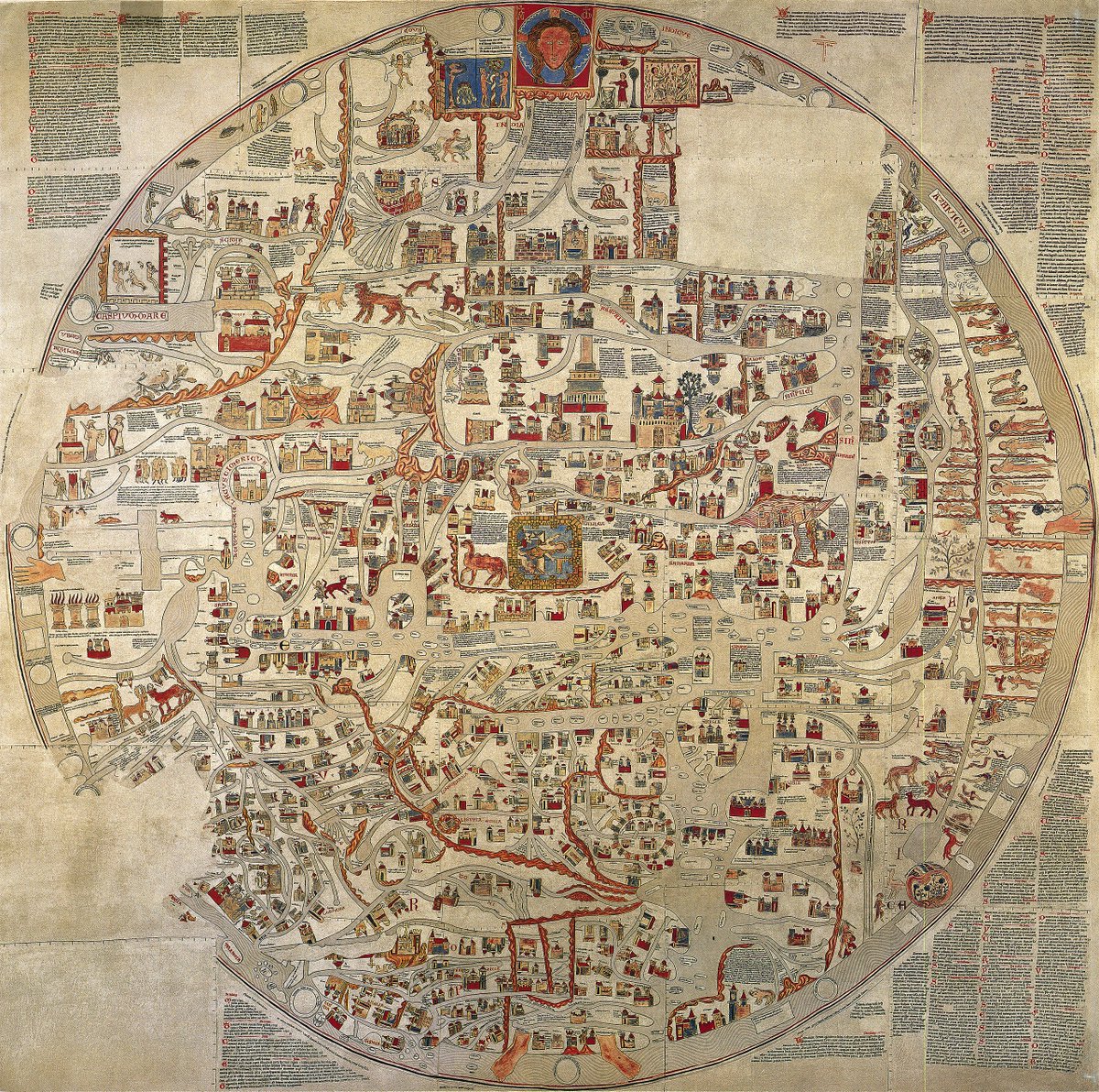 JamesLucasIT's tweet image. 7. The Ebstorf Map (13th century)

A lost medieval map, destroyed during the Allied bombing of Hanover in World War II.

It depicted Jesus Christ’s body superimposed on the world, with his head at the top, hands at the edges, and feet at the bottom.
