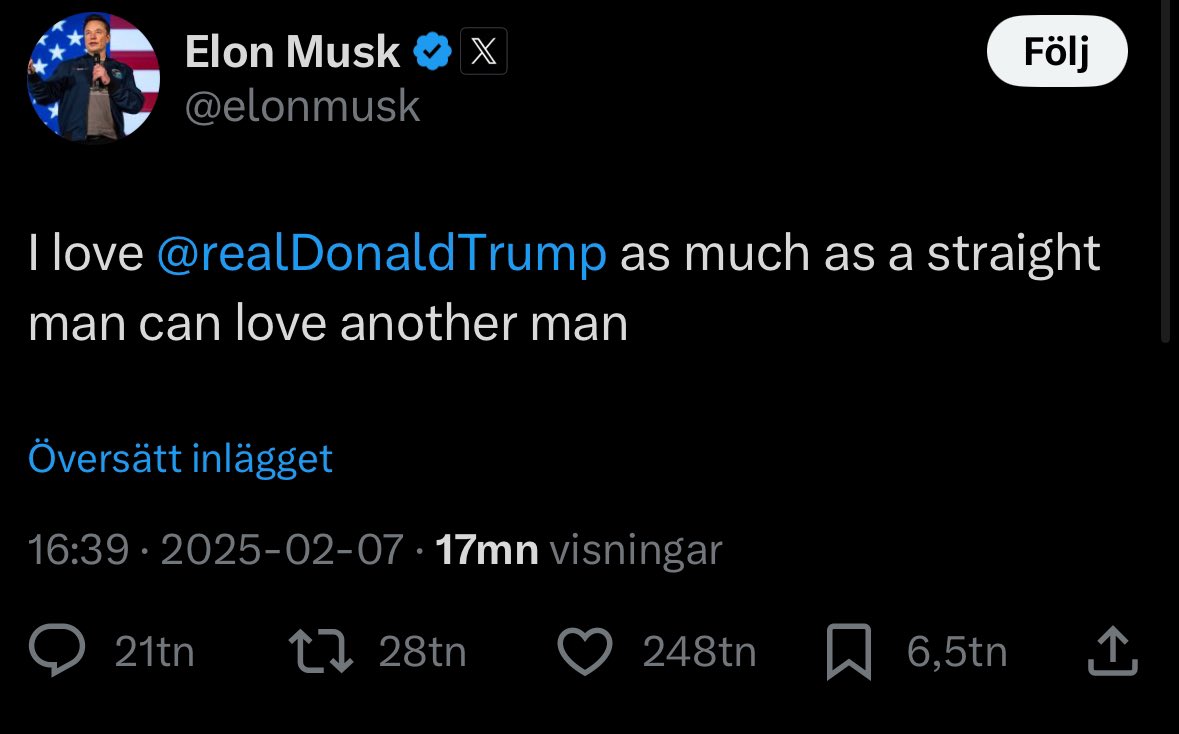 Hmmmm…. Lite oväntat med kärlek efter allt hat och hets på plattformen…. 

Tänk er den svenska motsvarigheten…. Vilka skulle det vara? Kristersson och ???