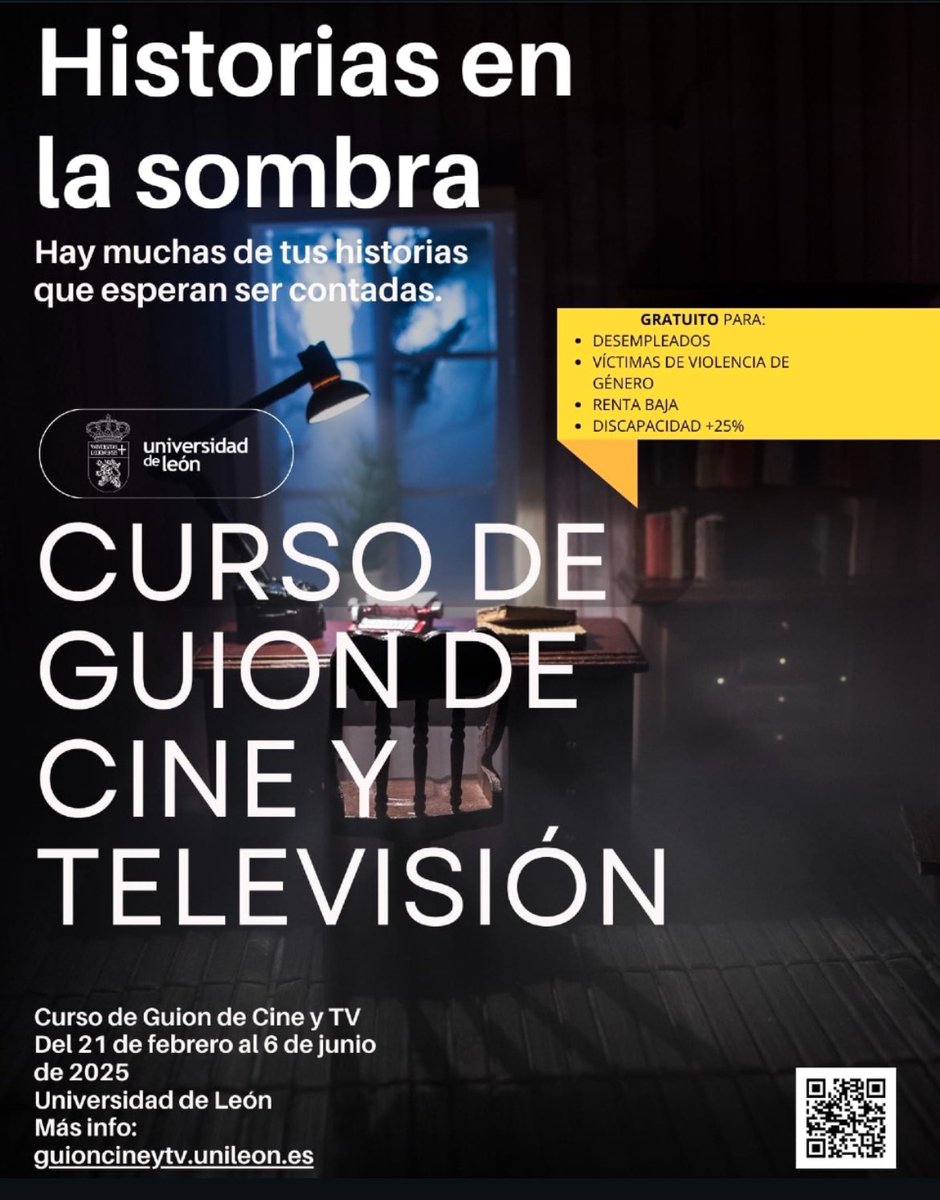 Ampliado el plazo de preinscripción para la Microcredencial de Guion de Cine y TV de #unileon hasta el 14 de febrero 

Todas las oportunidades marcan el transcurso de nuestra vida, incluso las que dejamos ir. 
#Inscríbete, 🔗 Más información aquí: guioncineytv.unileon.es