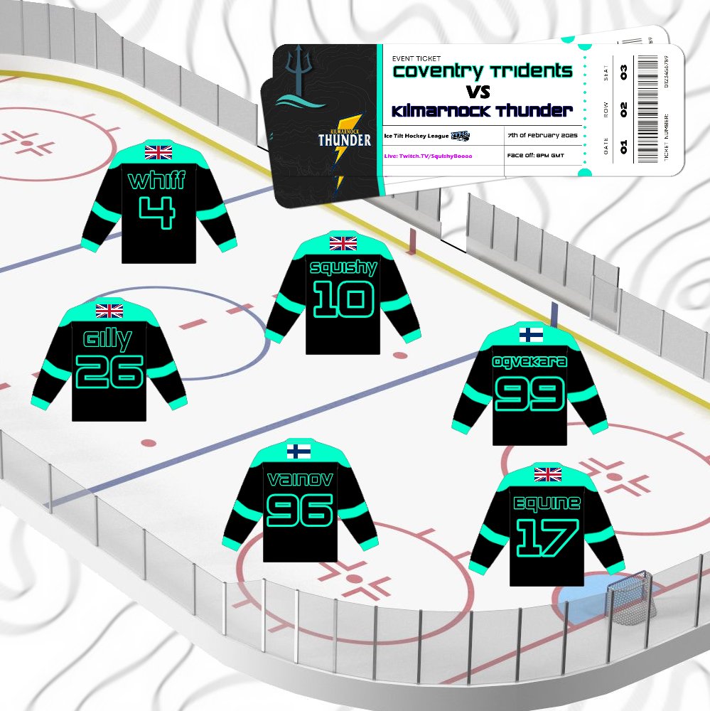 3 Changes tonight against Kilmarnock Thunder ⚡🏴󠁧󠁢󠁳󠁣󠁴󠁿 , <a href="/IceTiltHL/">ITHL</a> 

C - Whiff 🇬🇧 
LW - Gilly 🇬🇧 
RW - Squishy 🇬🇧 
LD - VainoV 🇫🇮 
RD - OGVekara 🇫🇮 
G - Equine 🇬🇧