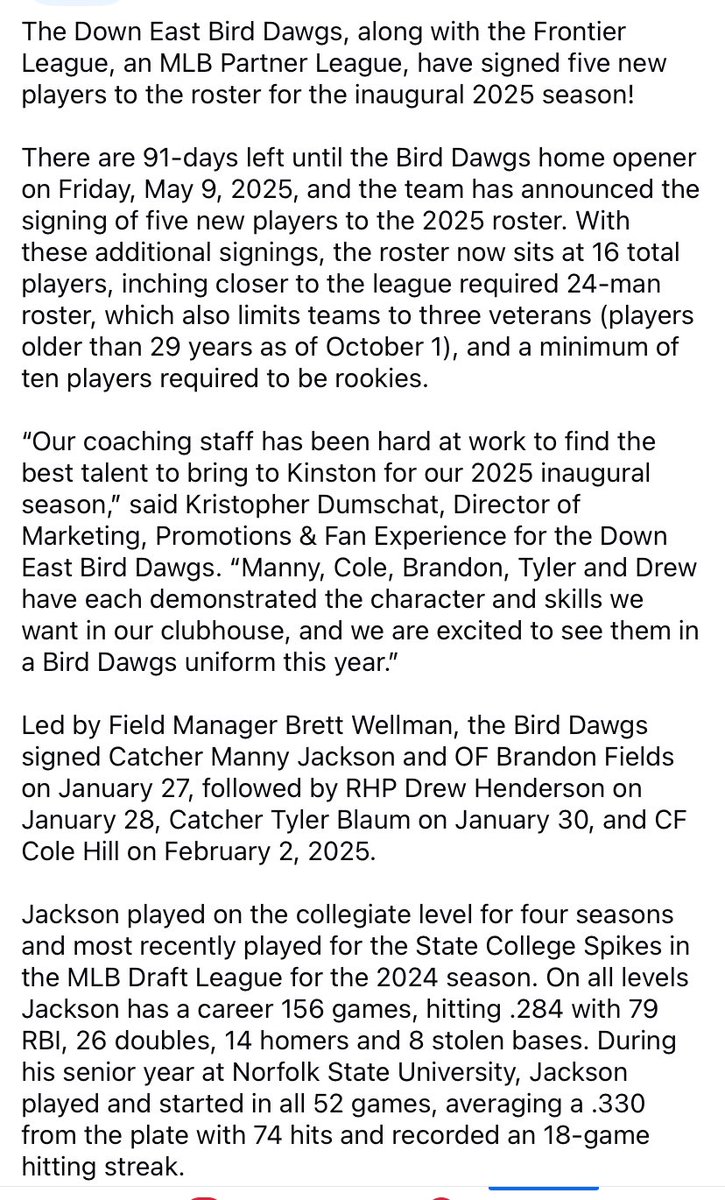 Manny signed a contract to play for the Down East Bird Dawgs. Congrats! Signing details below👇 Let’s Gooooo ⚾️♥️!!! Proud Mom and Dad Muzzy Jackson