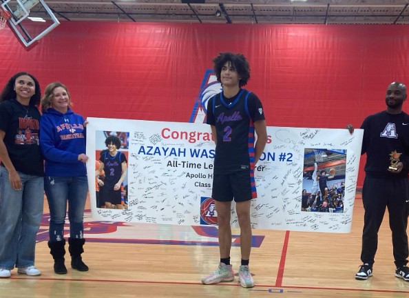 ISD742's tweet photo. Congrats @Azayah24 for breaking the school record (2,433 career points) at Apollo! The previous record holder was @lariah1028, his older sister. She showed up to pass the torch! Azayah currently sits at 2,441 points &amp; has committed to @stcloudstate to play basketball. https://t.co/MmRjMhHXo1
