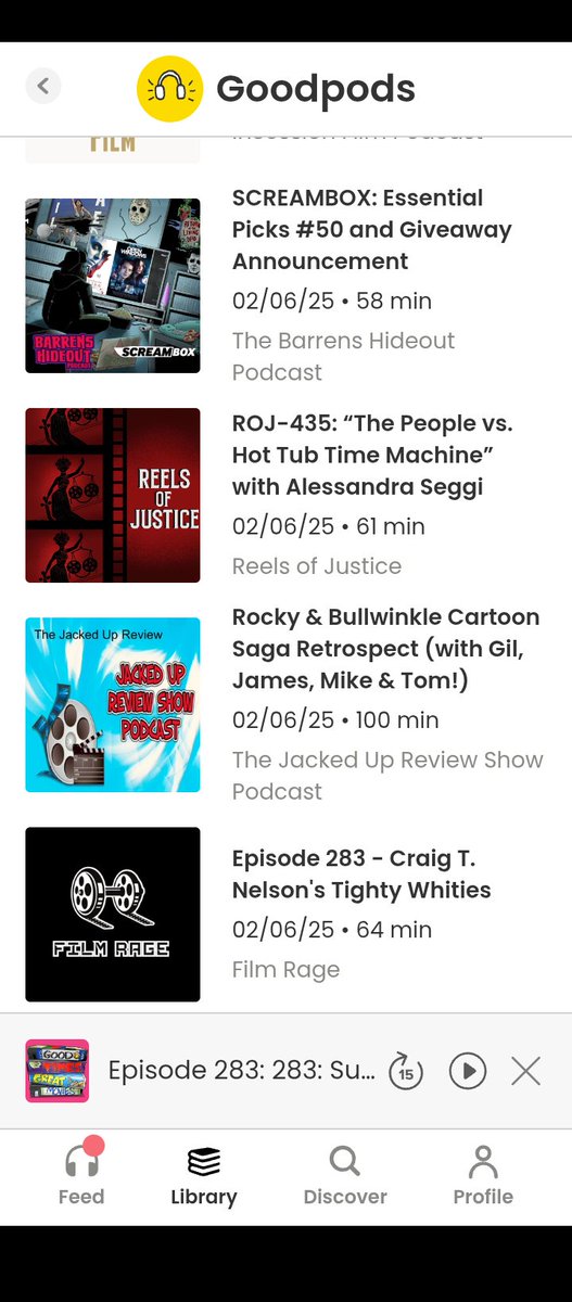 New Episodes #NowPlaying on <a href="/GoodpodsHQ/">Goodpods</a> by these great #Podcasts

<a href="/TheBHO_Podcast/">The Barrens Hideout Podcast</a> 
<a href="/ReelsOfJustice/">Reels of Justice Podcast</a> 
<a href="/JackedUpReview/">The Jacked Up Review Show Podcast</a> 
<a href="/filmrageyyc/">Film Rage</a>