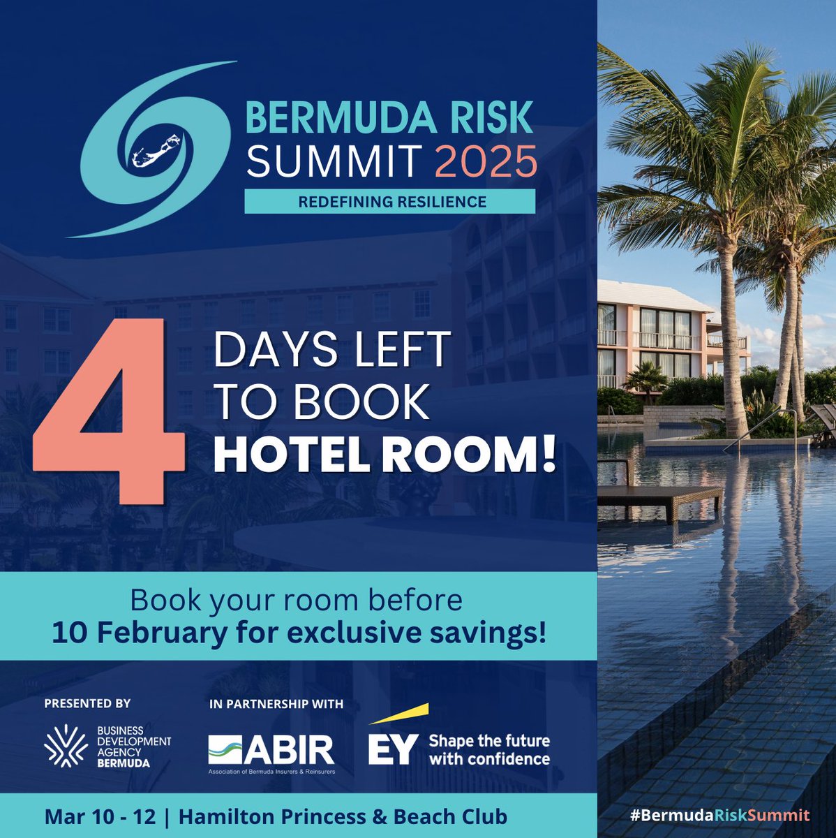 Book your accommodation for the Bermuda Risk Summit 2025 by February 10 to take advantage of preferred room rates. Stay where the industry’s top leaders connect, network, and shape the future of risk.

Reserve your room now: ow.ly/AVUa50UVSs9