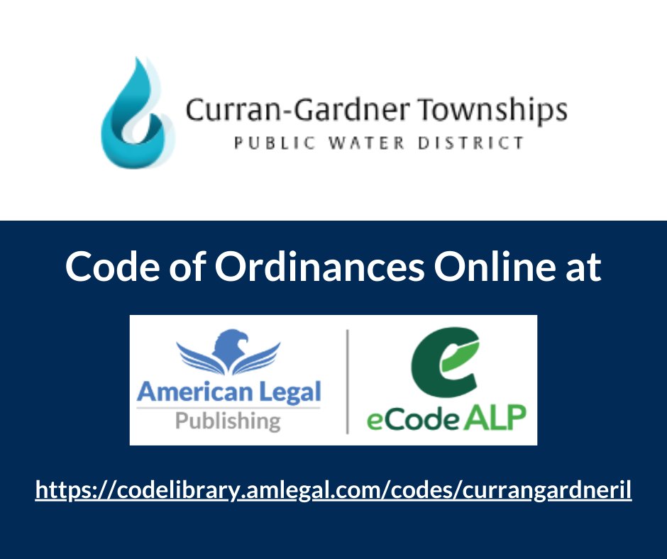 Special districts also use codification services.  You can view, search, share, and download the Curran-Gardner Townships Public Water District Code of Ordinances at: codelibrary.amlegal.com/codes/curranga…
