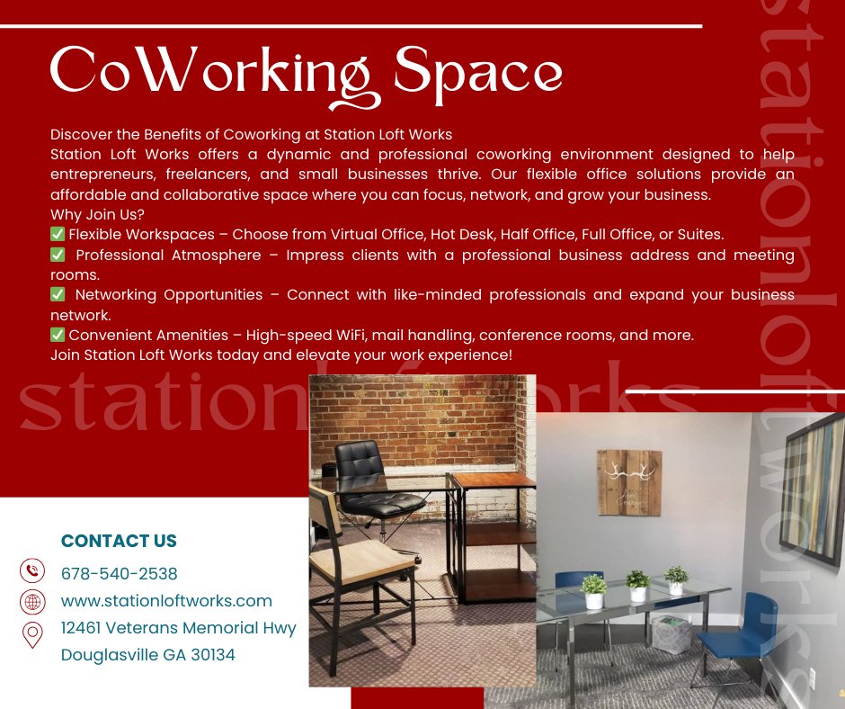stationloftwork's tweet photo. https://t.co/KXeNUfi5qi

#DouglasvilleGA #Coworking #OfficeRental #OfficeRentalSpace #CoworkingSpace #OfficeSpace #DowntownDouglasville #HotDesk #BusinessCommunity #FlexibleWorkspace #villaricaga #pauldingcounty #hiramga #templega #carrolltonga #powderspringsga https://t.co/2FGrZLVMRh