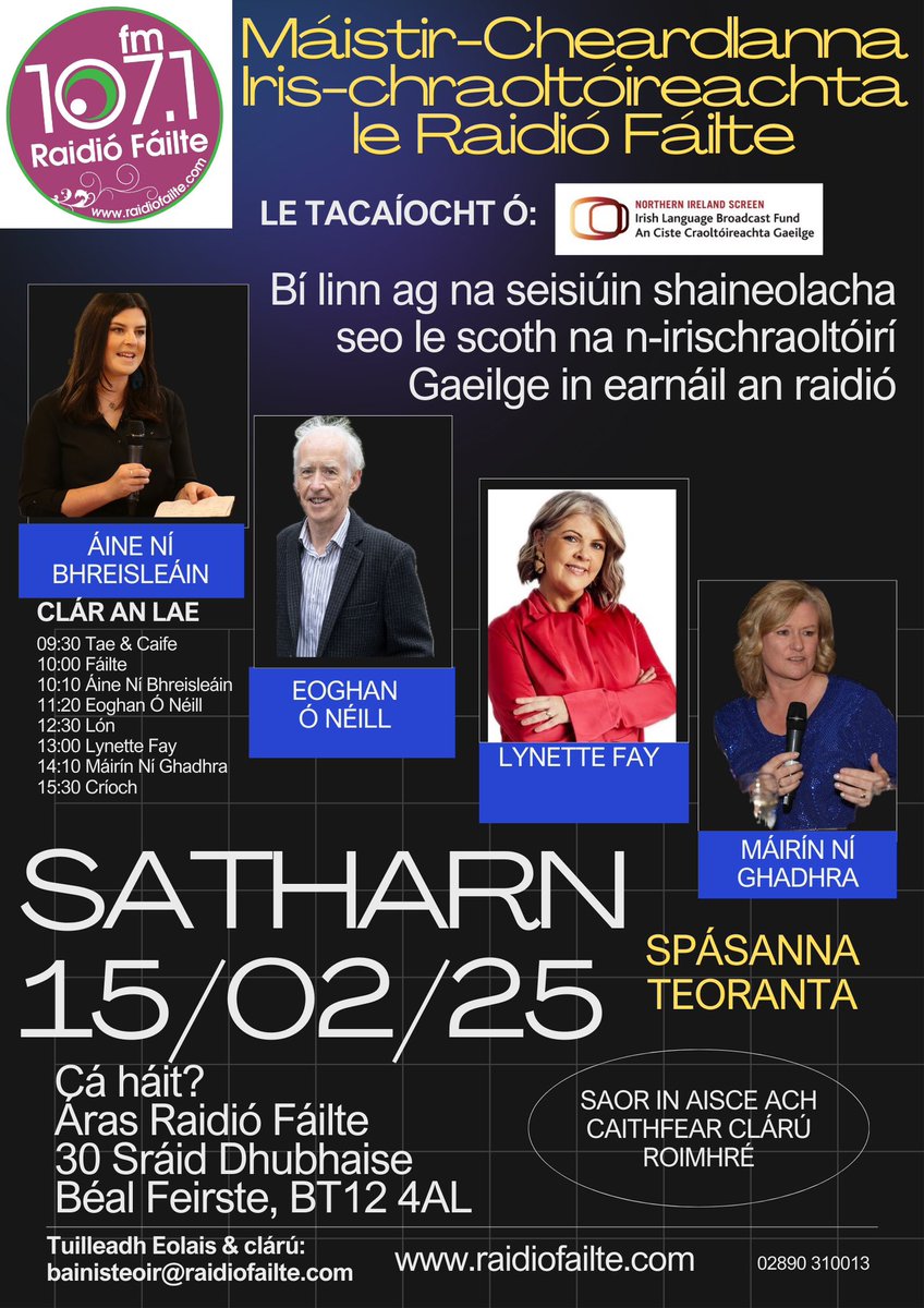📣📣Spásanna ag líonadh, cuid fós fágtha.

Scoth na gceardlanna ar an iris-chraoltóireacht raidió

Cláraigh anois chun d’áit féin a chinntiú.

Saorchead isteach