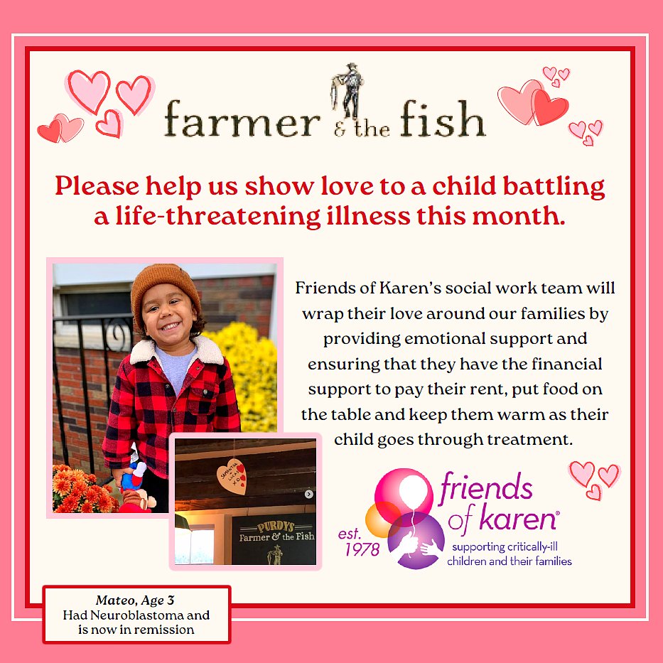 FriendsofKaren's tweet image. Treat your Valentine and make a difference at the same time. Purchase a Valentine at Purdys Farmer &amp;amp; the Fish in North Salem and help Friends of Karen, supporting critically ill children and their families.  

#friendsofkaren #alwaysgold #valentinesday