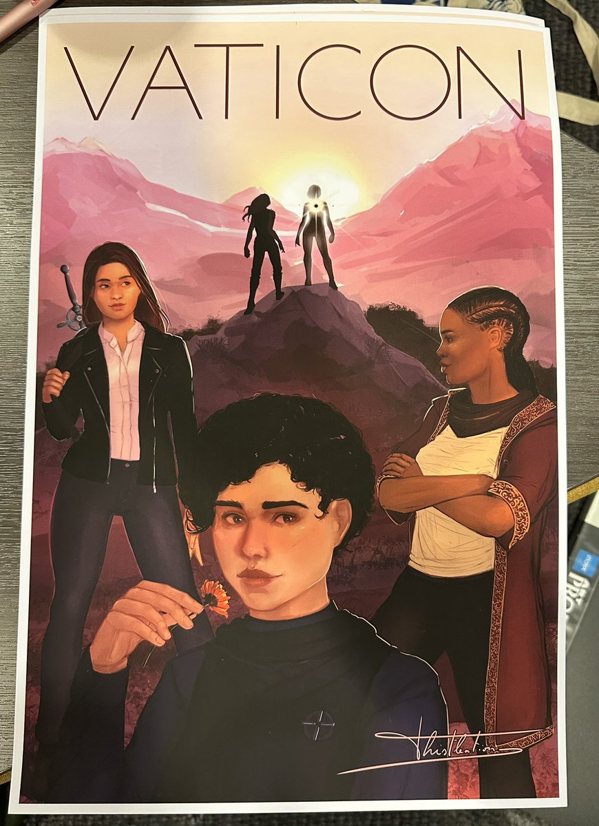 OCSNewsletter's tweet image. #WarriorNun #VatiCon poster for the Ultimate kickstarter backers and the badges for the convention. 
Badge artwork by @princington