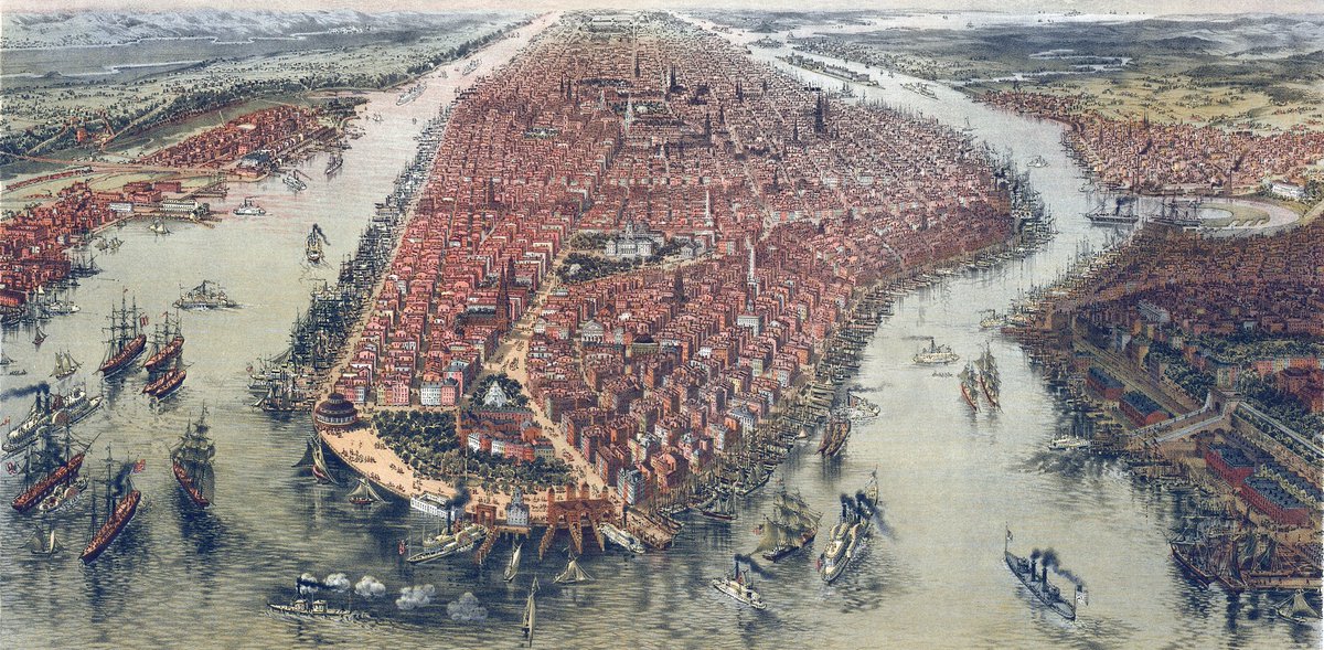 Civixplorer's tweet image. Bird's eye view of New York, by John Bachmann (1865)