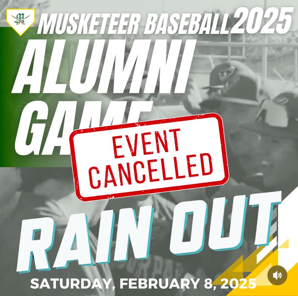 Musketeer Baseball (@mhsbaseballa41) on Twitter photo The Musketeers will be looking to reschedule this weekends alumni game due to a flooded field. The Musketeers will be looking to reschedule this weekends alumni game due to a flooded field.
