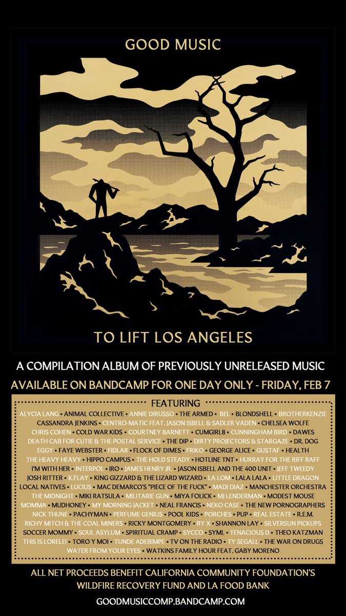 Courtney Barnett (@courtneymelba) on Twitter photo Available now for 24 hours only! 100% of net proceeds go to <a href="/LAFoodBank/">LA Regional Food Bank</a> & <a href="/calfund/">CCF</a> ’s Wildfire Recovery Fund, and <a href="/Bandcamp/">bandcamp</a> are donating their fees to <a href="/MusiCares/">MusiCares</a>
Download here goodmusiccomp.bandcamp.com
Artwork by <a href="/cleonpeterson/">cleon peterson</a> Available now for 24 hours only! 100% of net proceeds go to <a href="/LAFoodBank/">LA Regional Food Bank</a> & <a href="/calfund/">CCF</a> ’s Wildfire Recovery Fund, and <a href="/Bandcamp/">bandcamp</a> are donating their fees to <a href="/MusiCares/">MusiCares</a>
Download here goodmusiccomp.bandcamp.com
Artwork by <a href="/cleonpeterson/">cleon peterson</a>