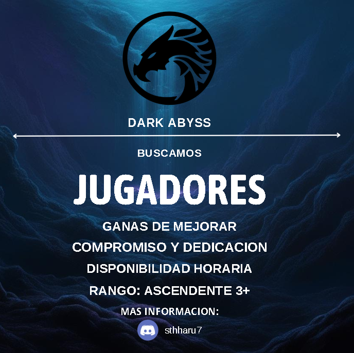 TeamDarkAbyss's tweet photo. Seguimos buscando un Flex para nuestro roster de LAN
#VALORANT #GoAbyss #GoDark #BusquedaEsports https://t.co/vQN7htOIch