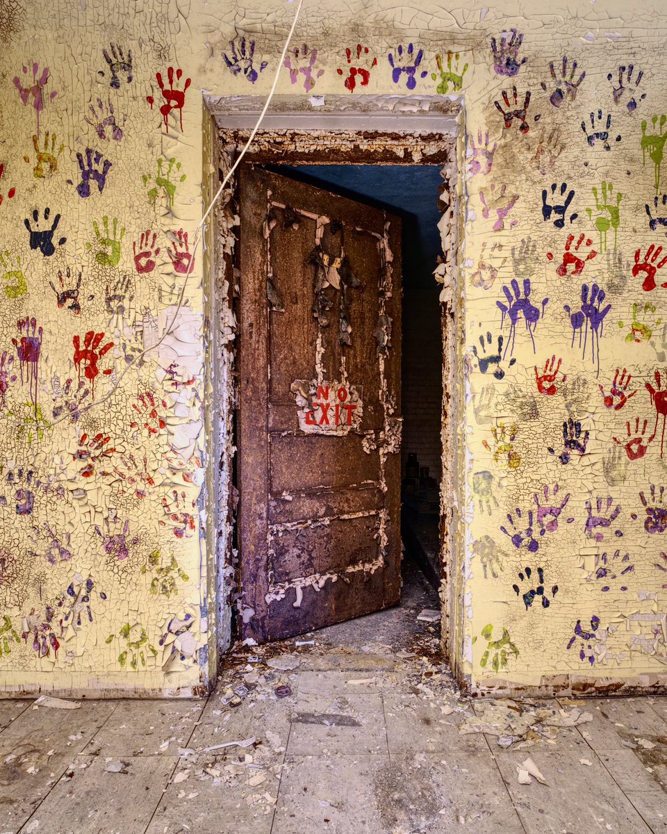 Basement of an abandoned elementary school in rural Ohio. The handprints create an unintentionally creepy vibe. #abandoned