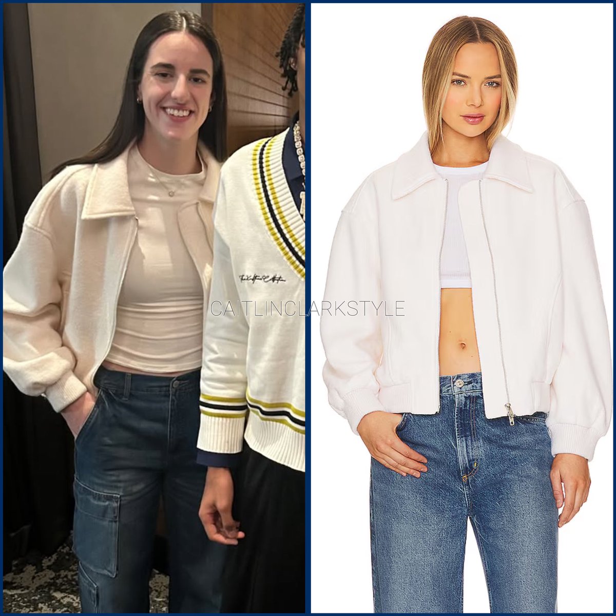 caitlinclarksty's tweet photo. February 4, 2025: @CaitlinClark22 Out and about with Natasha Howard | Indianapolis, Indiana | wearing @REVOLVE #LineAndDot Jun Jacket. Shop: $86, Sold out https://t.co/J68Fkitlhj #RevolvePartner https://t.co/H1E4h4mwf2