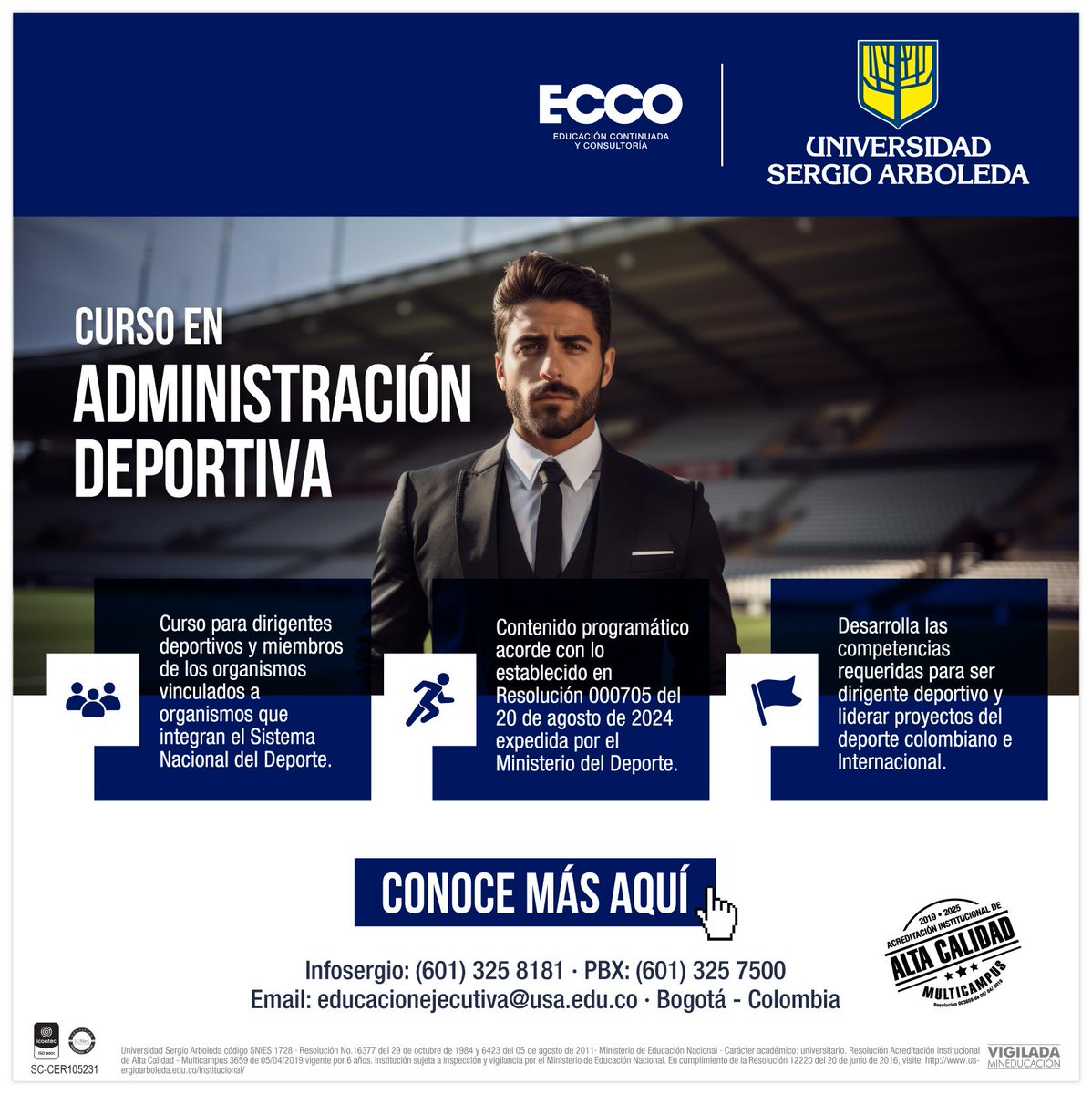 ✅ Programa alineado con la Resolución 000705 del Ministerio del Deporte
✅ Dirigido a dirigentes y miembros del Sistema Nacional del Deporte
✅ Modalidad flexible y certificado de alta calidad
<a href="/USergioArboleda/">Universidad Sergio Arboleda | #SergistaSiempre</a>

📩 Inscríbete aquí: forms.office.com/r/Q8dZTvSCZ8