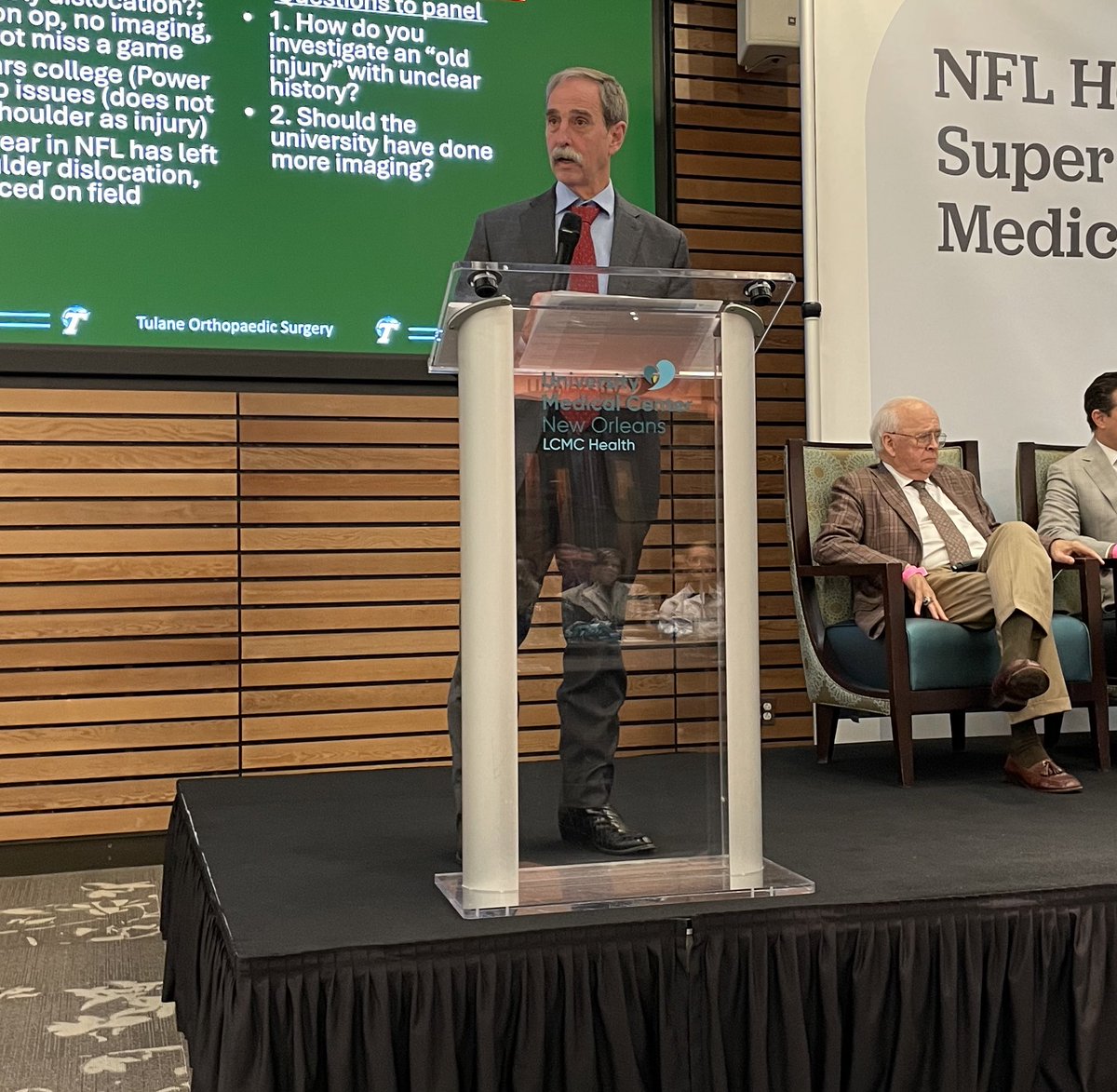 TulaneOrtho's tweet photo. Dr. Buddy Savoie shared his expertise on upper extremity cases at the NFL Health & Safety Super Bowl Medical Summit today. Dr. Savoie was joined by other world-renowned Sports Medicine surgeons Drs. James Andrews, Karin Meijer and Scott Montgomery.
#tulanedoctors #sportsmedicine https://t.co/b4NLVdUFFl