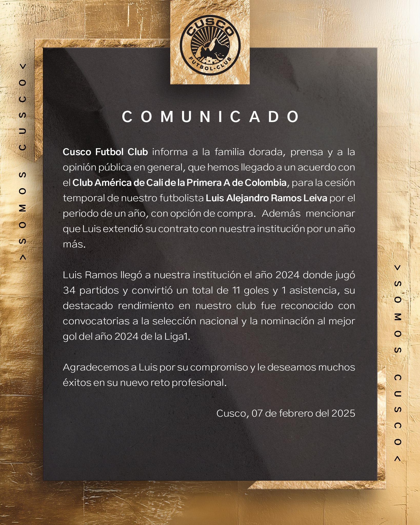 Comunicado de Cusco FC sobre Luis Ramos. (Foto: Cusco FC)