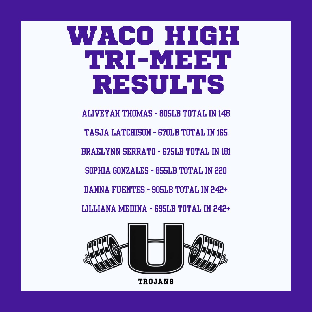 Congratulations to the following girls on their performance at the Waco High Tri-Meet on Wednesday! #ItsAllAboutTheU #TrojanPowerlifting #THSWPA