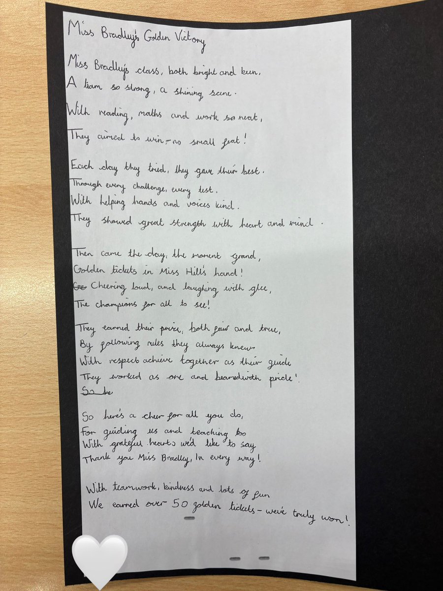 Georgia Bradley (@missgbradley895) on Twitter photo After golden ticket victory this week, I was blown away by a poem written by a child in my class 🤩 it’s the little things that really make you smile! <a href="/lorett_hill/">Lorett Hill</a> <a href="/HPSDerbyshire/">Heath Primary</a> ❤️ After golden ticket victory this week, I was blown away by a poem written by a child in my class 🤩 it’s the little things that really make you smile! <a href="/lorett_hill/">Lorett Hill</a> <a href="/HPSDerbyshire/">Heath Primary</a> ❤️