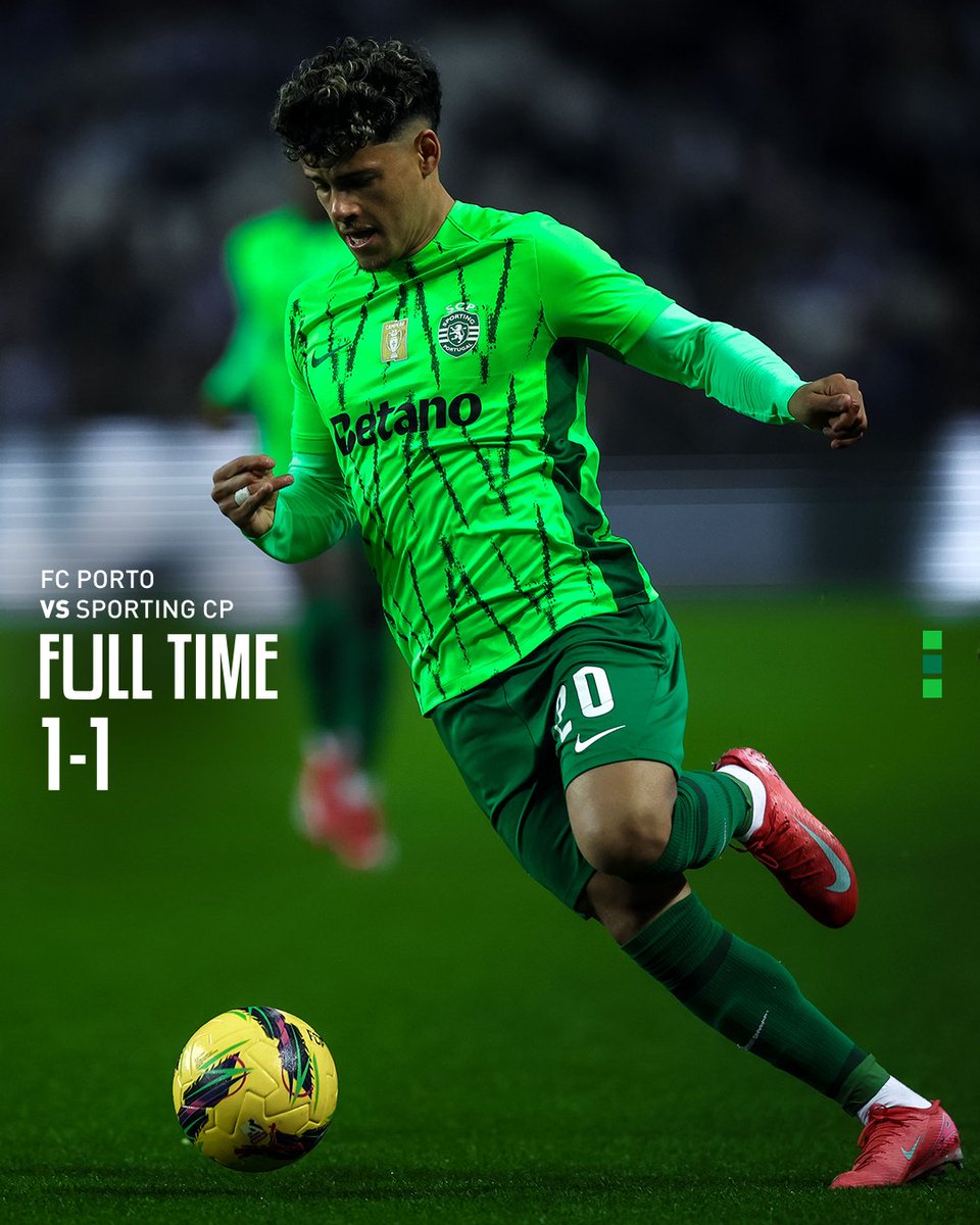 SportingCP_en's tweet image. ⏹ Full time:

⚽ Fresneda
🔵 1-1 🟢 // #FCPSCP