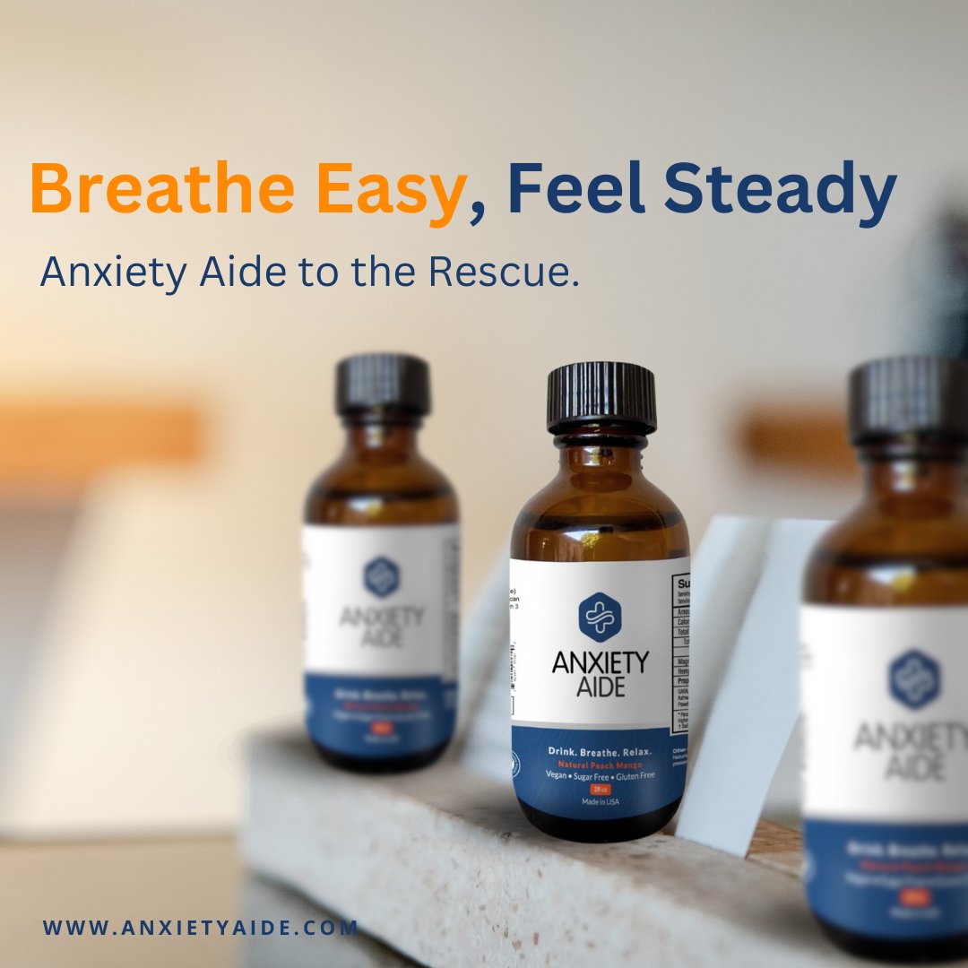 AnxietyAide's tweet photo. Don’t let anxious thoughts run the show. Take a deep breath, sip on Anxiety Aide, and find your balance. Because peace of mind is just a bottle away. 

 #FindYourCalm #AnxietyRelief https://t.co/lMrnoUsM1d