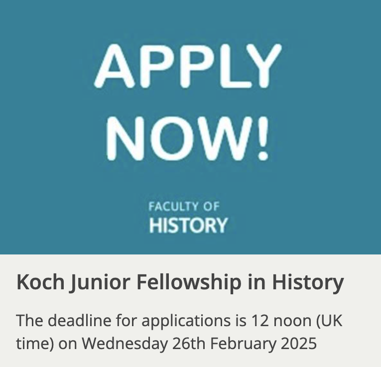 Tehila Sasson (@tehilasasson) on Twitter photo 🚨I'm thrilled to share that <a href="/wadhamoxford/">Wadham College</a>, in collaboration with <a href="/OxfordHistory/">Oxford History</a>, has established the Koch History Centre, an Institute of Advanced Studies for History. The Centre will support 12 junior and senior fellows. Deadline is 26 February 2025. Please circulate widely! 🚨 🚨I'm thrilled to share that <a href="/wadhamoxford/">Wadham College</a>, in collaboration with <a href="/OxfordHistory/">Oxford History</a>, has established the Koch History Centre, an Institute of Advanced Studies for History. The Centre will support 12 junior and senior fellows. Deadline is 26 February 2025. Please circulate widely! 🚨