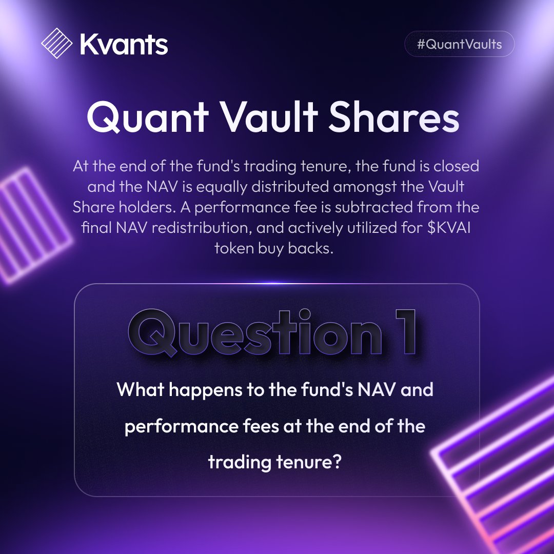 Ever wondered what happens when a Kvants Quant Vault wraps up?

Profits flow back to holders, while performance fees fuel $KVAI buyback, boosting both your portfolio and the ecosystem. 🔥

Smart strategies for smarter returns. 🚀

📖 Learn more about how you will benefit from