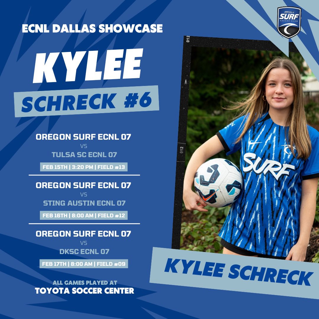 kschreck2026's tweet image. Excited to be heading down to Frisco, TX for the #ECNLTX showcase next week!  My game schedule ⬇️⬇️ #SurfOR ⚽️🌊
@ECNLgirls @ImYouthSoccer