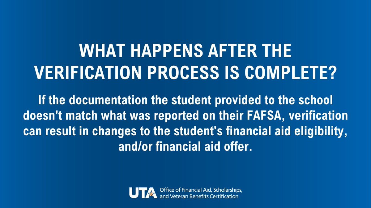 UTAFAO's tweet photo. Happy #FinancialAidFriday! Not all students are selected for verification but if you are, we'll contact you via your UTA email the To Do List on your MyMav homepage.
For more info about verification, check out https://t.co/wAvD44DTee.
#UTArlington #UTAMavs #MavUp #FinancialAid https://t.co/LDfdhhfo0X