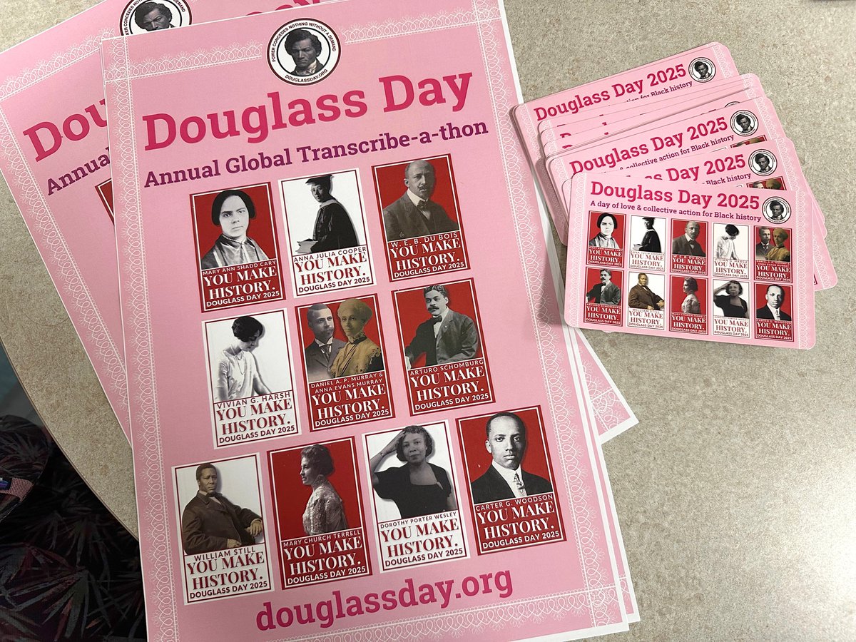 Poppin' in to share the <a href="/psulibs/">Penn State Libraries</a> <a href="/DouglassDayorg/">Douglass Day</a> team is ready to host events at 7 campus libraries. This year, we made Valentine cards. Stop in to transcribe &amp; send some love.
douglassday.org/penn-state/ 
[p.s. you can find the <a href="/DigBlk/">Center for Black Digital Research 🖤 #DigBlk</a> crew over in the blue skies]