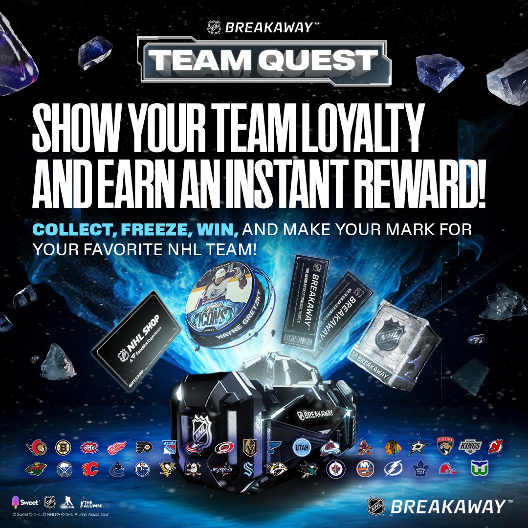 NHLBreakaway's tweet photo. It's time to show off your team pride! Introducing Team Collection Quests, your chance to show off your team spirit and prepare to craft highlights from your team’s favorite players!

🧊 Collect & freeze 12 highlights
🔓 Unlock a Team Quest Breakaway Bag
🗓️ Launches Feb 12 at 3 PM ET
🎯 Deadline:  June 30

🔗 Learn more: https://t.co/XsVkpfPghM