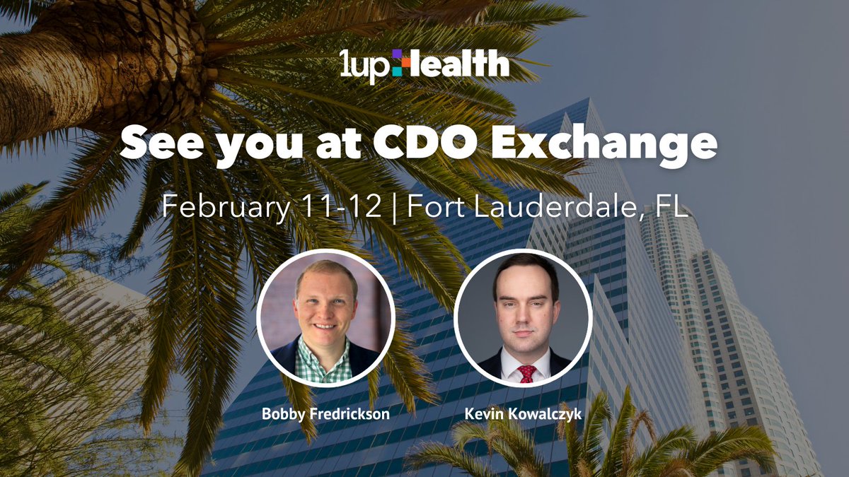 1up_health's tweet image. 1up is excited to be returning to the CDO Exchange – happening next week in Ft. Lauderdale!🌴

If you’re attending, keep an eye out for Bobby Fredrickson and Kevin Kowalczyk, who are looking forward to meeting with data leaders from across healthcare.

#CDO #healthdataexchange