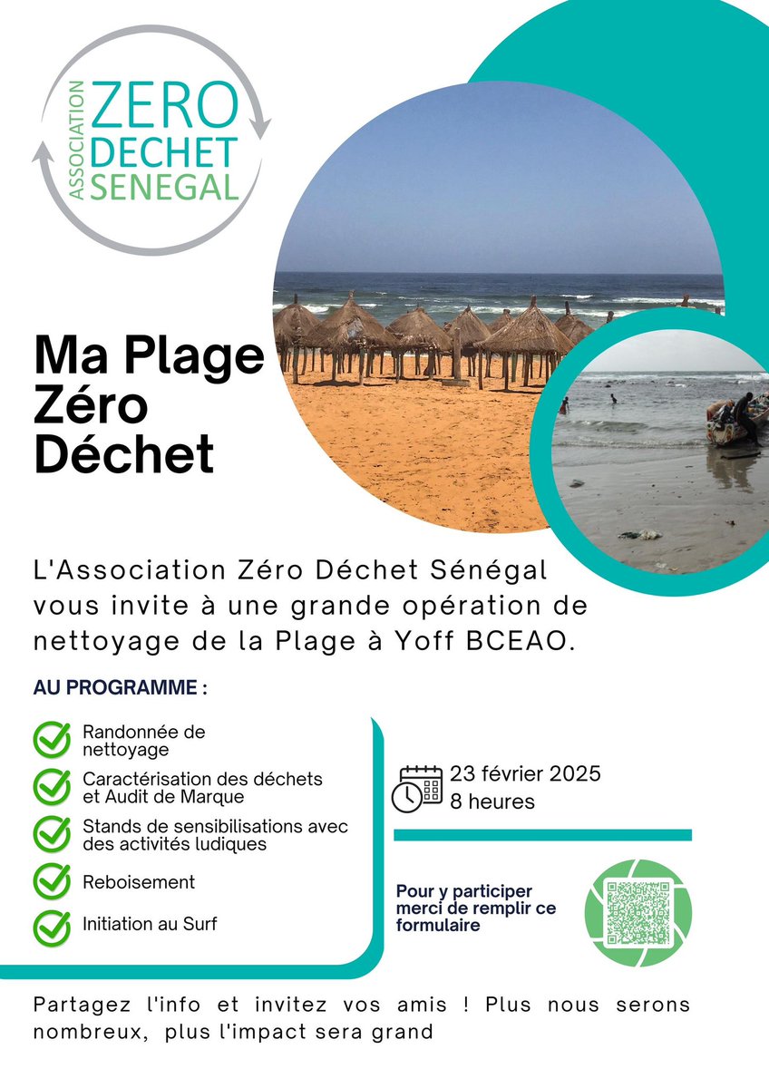 senecoattitude's tweet photo. L'Association Zéro Déchet Sénégal vous invite à une grande opération de nettoyage de la Plage à Yoff BCEAO. Merci de remplir ce formulaire d'inscription :https://t.co/qGSsqsc84m
Partagez l'info !
#MaPlageZéroDéchet #kebetu #senegal #Azds #YoffBceao #PlagePropre https://t.co/XSRtrCMDUt