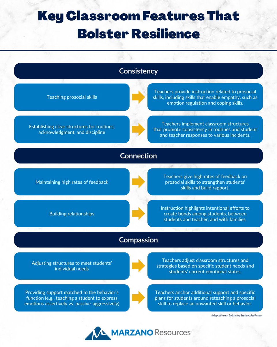 MarzanoResource's tweet photo. Consistency, connection, and compassion are the cornerstones to helping students practice successful behaviors. "Bolstering Student Resilience" illustrates what this looks like in action. ⭐
🔗: https://t.co/CvWRqTf6gA
#StudentResilience #SupportiveClassrooms https://t.co/LtoR5ACqbW