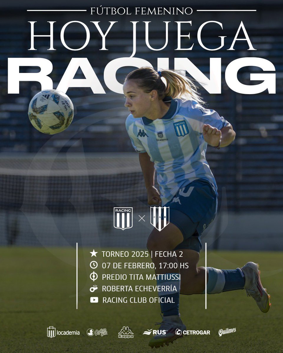 TotalmenteRC's tweet photo. #FútbolFemenino
#Torneo2025
#Fecha2
#HoyJuegaRacing
📅Vie 7/2
🏆Torneo 2025
🆚@CAB_oficial
🏟️Predio Tita
🗣Roberta Echeverría
⏰️17:00
📺https://t.co/HKgKo53PKA
📸@RacingClub https://t.co/1P0fpXUoIh