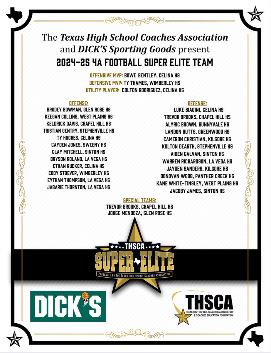 Blessed to announce that I made the 4a football super elite super team as a DB! <a href="/SintonFootball/">Sinton Pirate Football</a> <a href="/RecruitSintonFB/">Sinton Pirate Football Recruiting</a> @CoachMoneyTAMUK <a href="/JavelinaFB/">TAMUK Javelina Football</a>