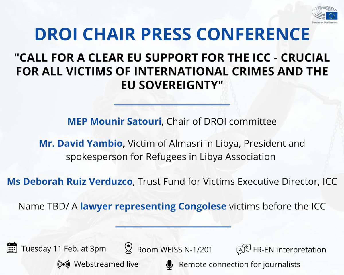 Refugees In Libya (@refugeesinlibya) on Twitter photo We will seek justice wherever it may be hiding.
Next Tuesday we will be at the <a href="/Europarl_EN/">European Parliament</a> in #Strasbourg together with <a href="/MounirSatouri/">Mounir Satouri 🌍</a> of the <a href="/EP_HumanRights/">DROI Committee Press</a> and other victims of crimes against humanity as well as our support for the <a href="/IntlCrimCourt/">Int'l Criminal Court</a> in this sick situation We will seek justice wherever it may be hiding.
Next Tuesday we will be at the <a href="/Europarl_EN/">European Parliament</a> in #Strasbourg together with <a href="/MounirSatouri/">Mounir Satouri 🌍</a> of the <a href="/EP_HumanRights/">DROI Committee Press</a> and other victims of crimes against humanity as well as our support for the <a href="/IntlCrimCourt/">Int'l Criminal Court</a> in this sick situation