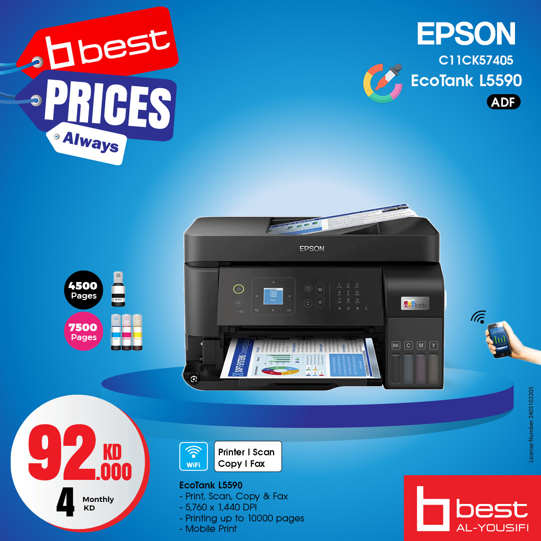 BestAlYousifi's tweet image. طباعة، مسح ضوئي، نسخ، وإرسال فاكس بكل سهولة!🚀 طابعات Epson EcoTank L3252، L3250، L3550، L5590 و L3560 توفر أداء عالي الجودة وفعال من حيث التكلفة – مع واي فاي!📑✨

متوفر أونلاين وفي المعارض.

Order now: ow.ly/AGWz50UVVHw

#Bestalyousifi #EpsonEcoTank #PrintSmart #AllInOne