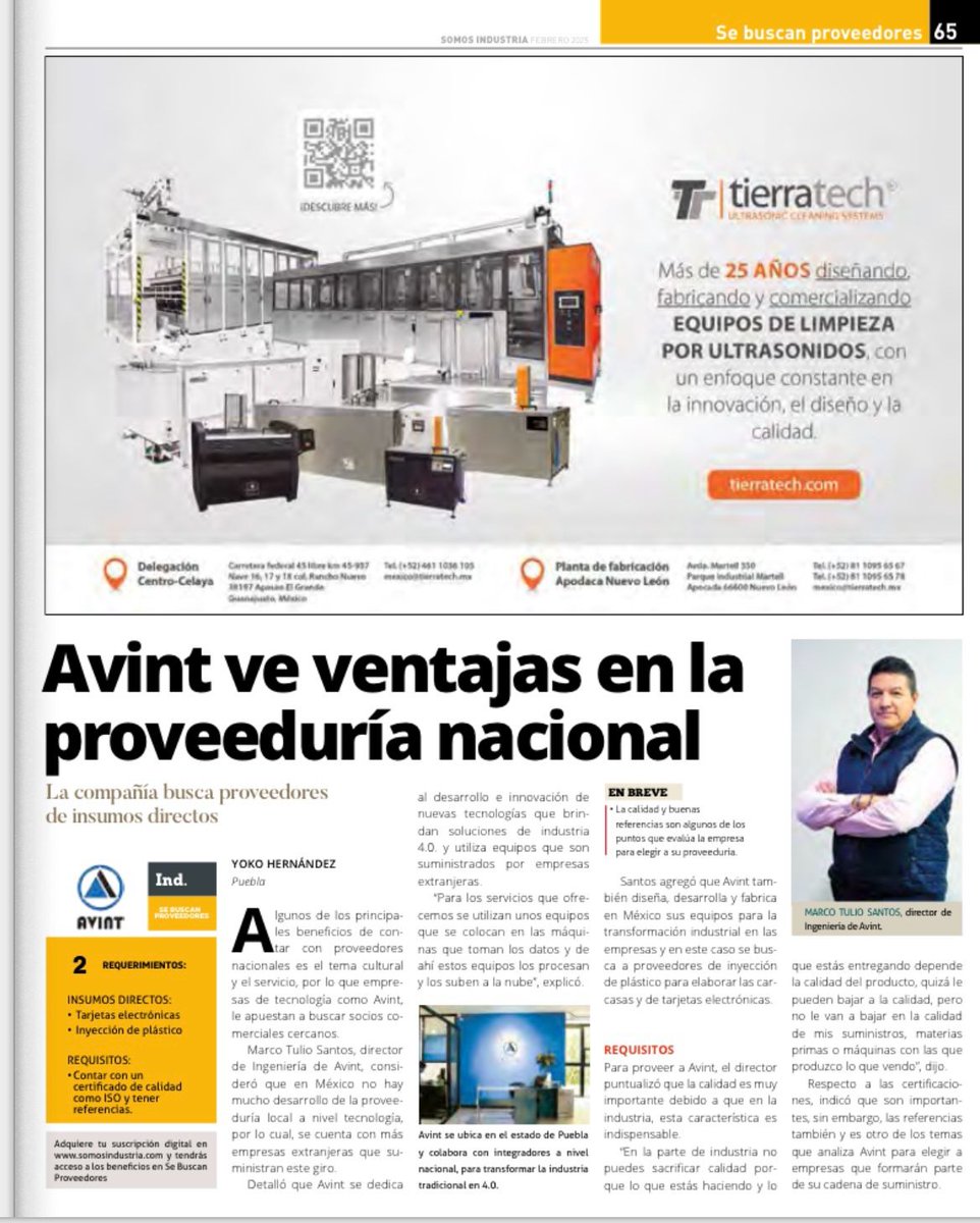 AvintIIoT's tweet photo. Tuvimos el privilegio de aparecer en la revista  @SomosIndustria  donde compartimos nuestra visión sobre lo que buscamos en las empresas con las que deseamos colaborar y construir alianzas duraderas. Agradecemos a nuestro director de Ingeniería Marco Tulio Santos Pantoja. https://t.co/28LwMZyLRh