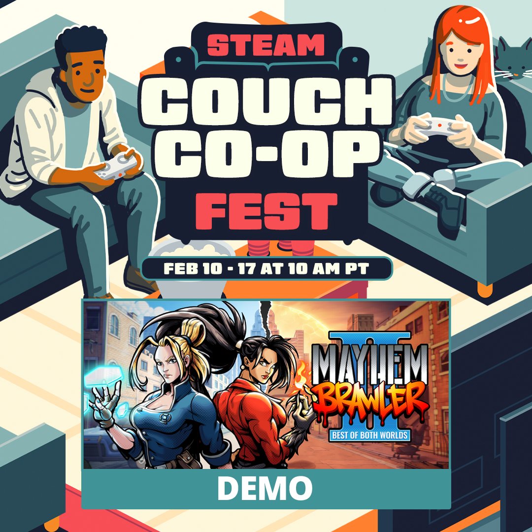HeroConcept's tweet photo. Experience Coach Coop at its best with a thrilling beat 'em up! 💥

Here's another great reason to try the Mayhem Brawler II: Best of Both Worlds demo! 🎮🔥

#MayhemBrawler2 #BeatEmUp #CouchCoop

👉 https://t.co/glX9s7hxZD https://t.co/7NmmPdkmUb