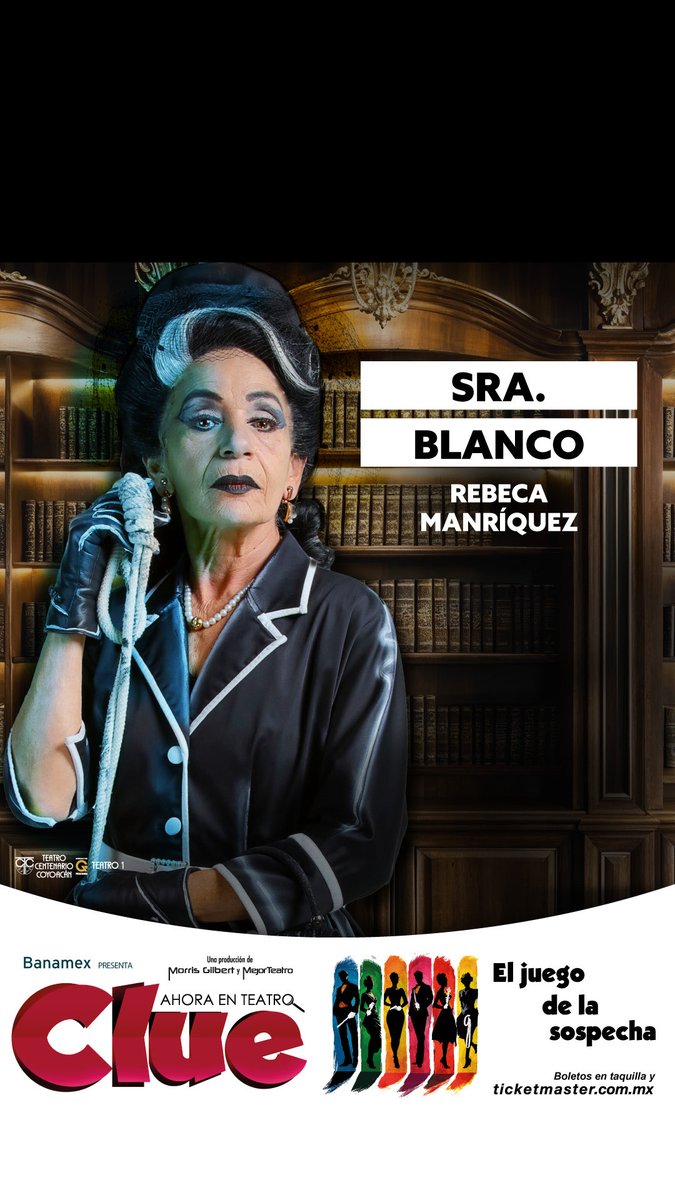 Sra. Blanco
Soy la Sra. Blanco y yo conozco todos los secretos de la mansión. ¿Te gustaría conocerlos y morir de la risa? ¡Entonces no te pierdas de #CLUE, el juego de la sospecha!
📍 Teatro Centenario Coyoacán
📆 Funciones de jue. a dom.
⏰ Consulta nuestros horarios