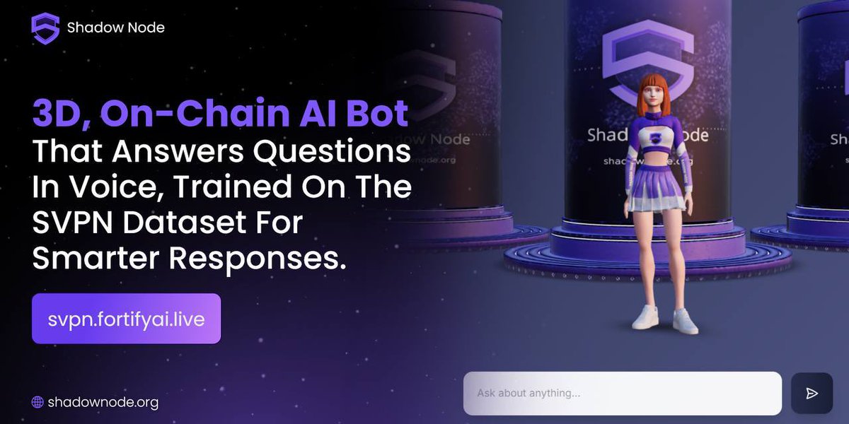 shadownodeVPN's tweet photo. 🚀 ShadowNode x @FortifyAILive Partnership – Bringing 3D AI to SVPN!

We’re excited to announce our partnership with @FortifyAILive ($FAI)! We have integrated a 3D AI Agent, custom-trained on ShadowNode’s documentation, into our ecosystem made by $FAI. This cutting-edge AI brings an interactive, next-level experience that enhances user engagement and deepens community interaction.

🔗 Experience it here: https://t.co/WSdTViO7YZ

#SVPN #ShadowNode #SVPN $SVPN #DePin