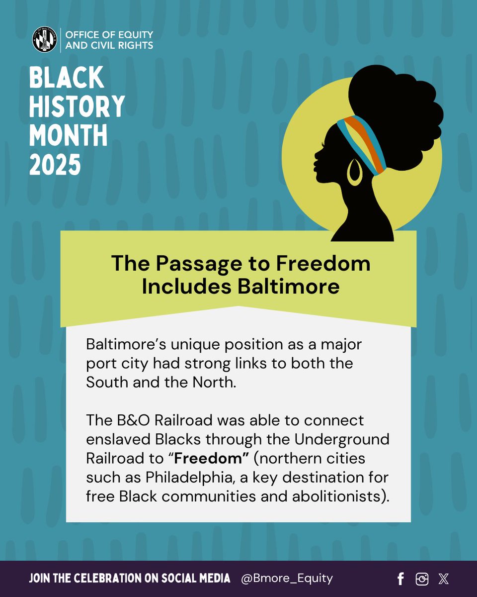 Here's another fun fact about #BaltimoreCity Black history.

Today's fact includes the important role Baltimore has played in the quest for freedom through the Underground Railroad.

#OECRBlackHistoryMonth  #OECRBHM