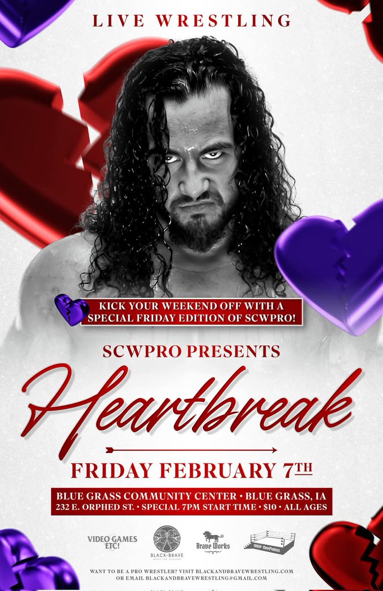 Come watch me wrastle tonight. 7pm blue grass iowa. Bring 3 friends