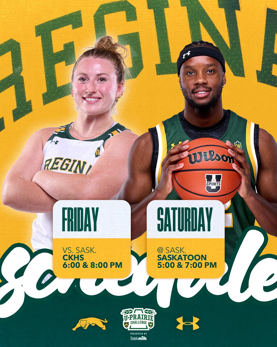 U of R Cougars (@reginacougars) on Twitter photo It's a U-Prairie Challenge doubleheader TONIGHT 😻
We'll raise the <a href="/reginarams/">University of Regina Rams</a> Canada West banner between the women's and men's games and also honour U of R curling's DOUBLE banner at last week's conference championships in Calgary.
See you there 😼
🎟️ reginacougars.com/tickets It's a U-Prairie Challenge doubleheader TONIGHT 😻
We'll raise the <a href="/reginarams/">University of Regina Rams</a> Canada West banner between the women's and men's games and also honour U of R curling's DOUBLE banner at last week's conference championships in Calgary.
See you there 😼
🎟️ reginacougars.com/tickets