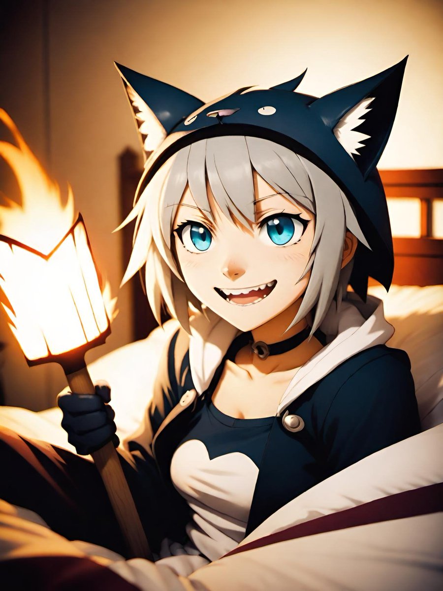 Goodnight Earthers ✨🌙 

I don't know why Axe girl has a flaming torch in bed 🤣

Have a restful night 💤💤🚀
#AIart #AIイラスト